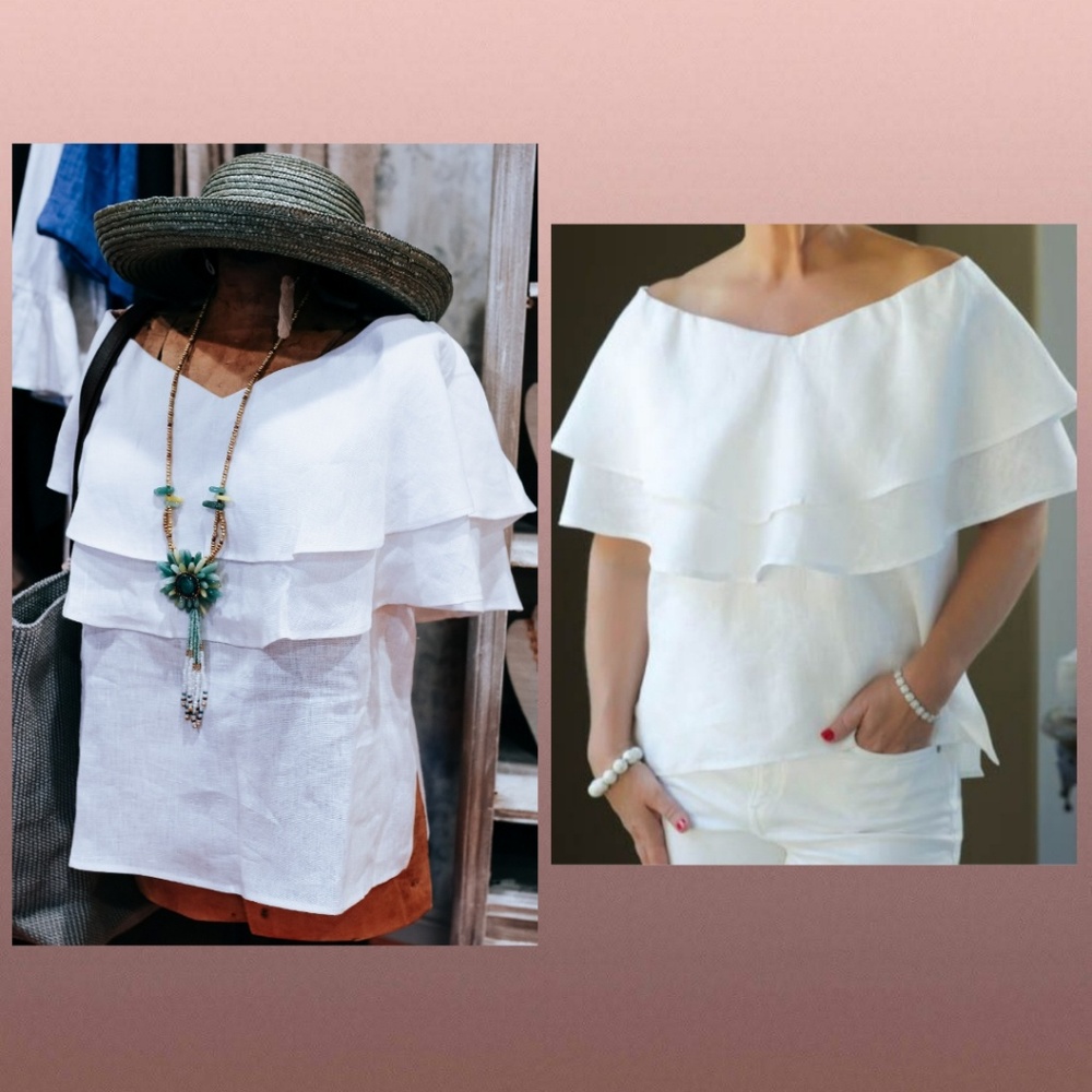 New Bailey Linen Double V-neck Top